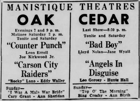 Cedar Theatre - Oct 1949 Ad (newer photo)